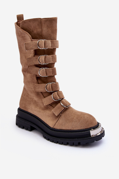 Високі чоботи з ремінцями замшеві Workery Beige Elnatea