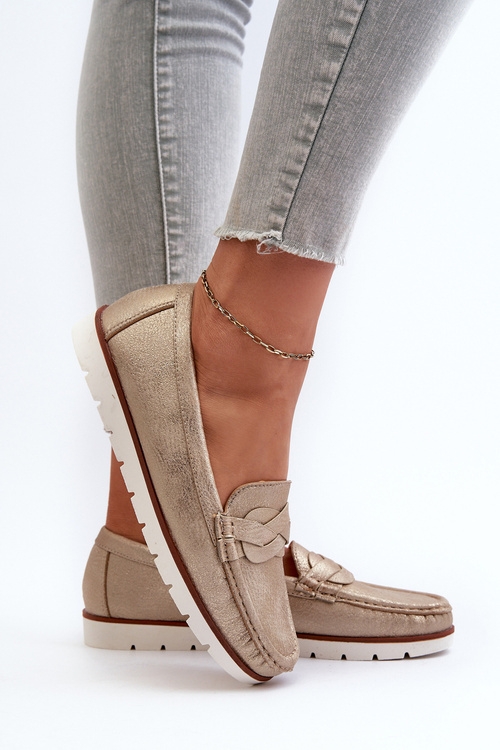 Жіночі лофери з еко шкіри золотого кольору Nestalia