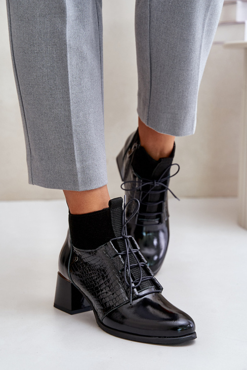 Zazoo 60503 Чорні шкіряні ботильйони на підборах