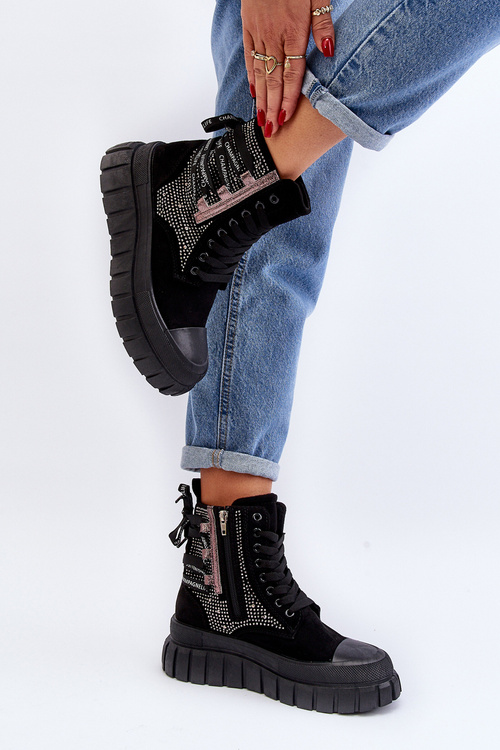 Високі жіночі кросівки на масивній платформі чорного кольору Wonise