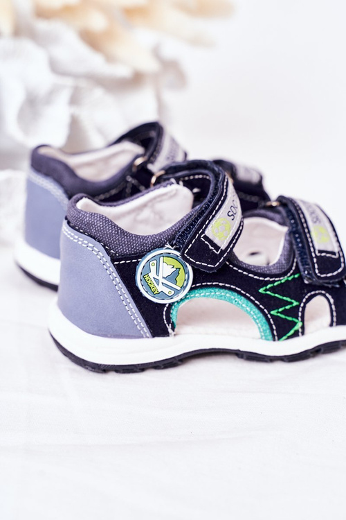 Дитячі босоніжки на липучці темно-синій футбол