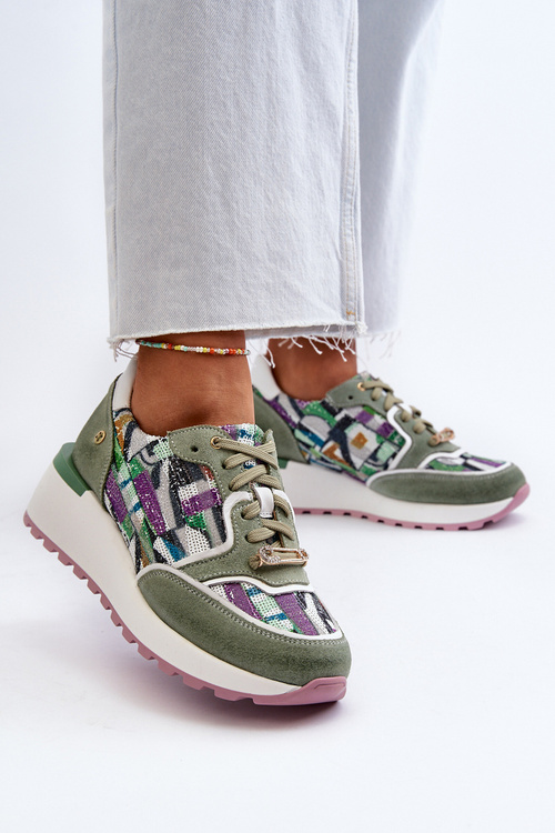 Жіночі шкіряні кросівки на платформі Maciejka 06390-09 Celadon