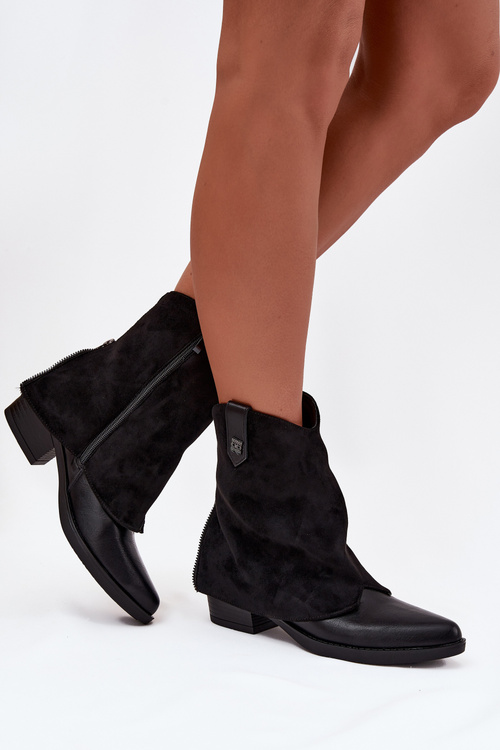 Обігріті ковбойські чоботи на підборах чорні Sylvette