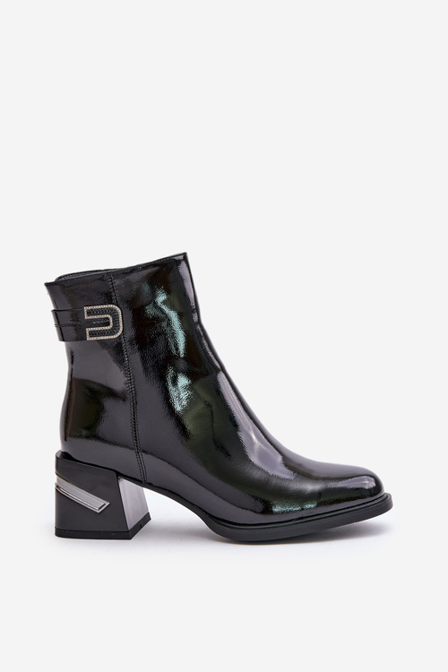 Лаковані ботильйони на підборах утеплені чорні MR880-093