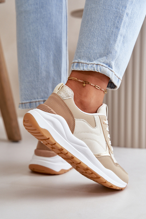 Жіночі кросівки на платформі з еко шкіри бежевого кольору