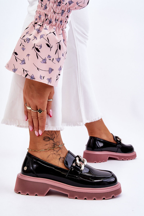 Лаковані мокасини з ланцюжком GOE LL2N4039 Чорно-фіолетовий