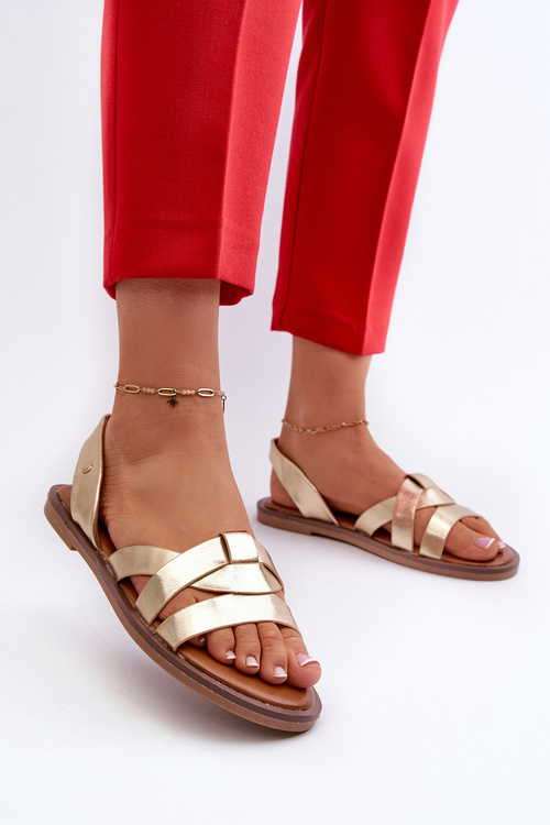 Жіночі босоніжки на плоскій підошві з еко шкіри Vinceza 17347 Gold