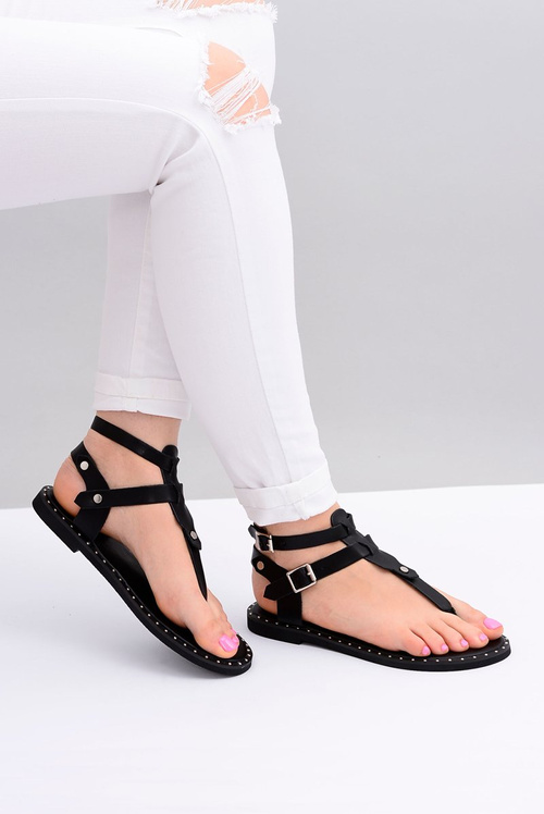 Лу Бу | Жіночі сандалі чорні гладіатори шльопанці Achilla