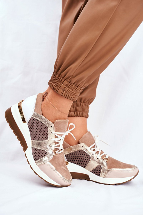 Бежеві шкіряні кросівки на танкетці Nicole 2562