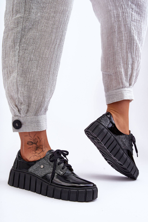 Шкіряні напівчеревики на платформі Чорні Hypnosis