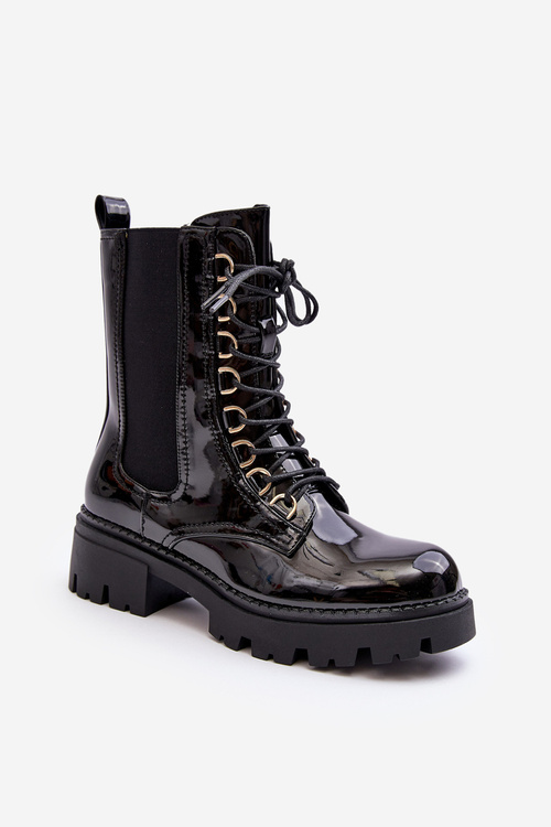 Лаковані жіночі робочі черевики чорного кольору Charmea