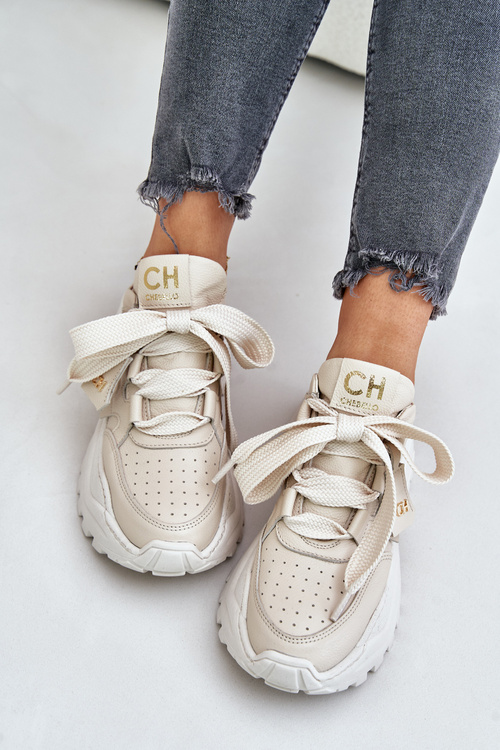 Жіночі шкіряні кросівки CheBello 4583 бежевого кольору