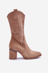 Жіночі замшеві ажурні чоботи бежеві Adelia