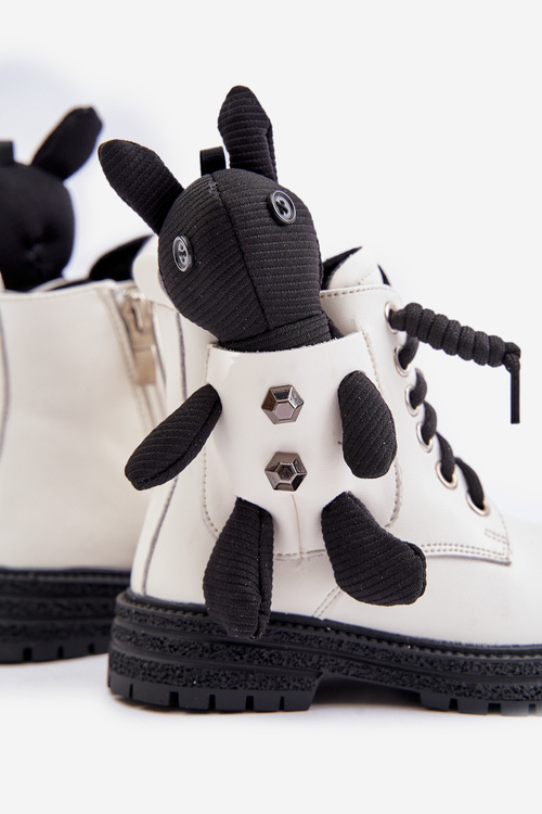 Шкіряні утеплені дитячі чоботи на блискавці та ведмедику Білі Vinceza 36261