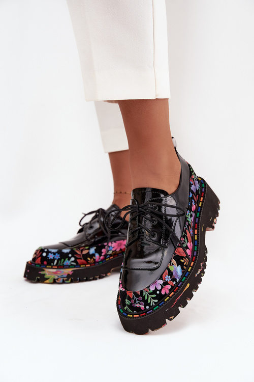 Лаковані напівчеревики з натуральної шкіри з візерунком Artiker 57C0174 Чорний