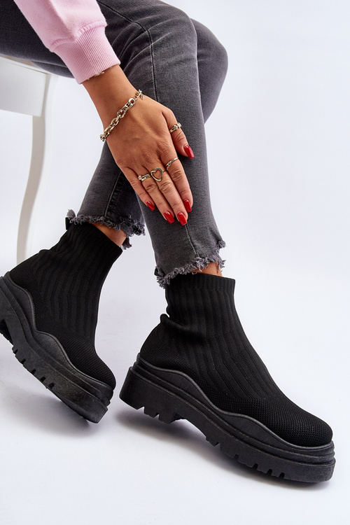 Чорні жіночі чоботи-носки на масивній підошві Elipara