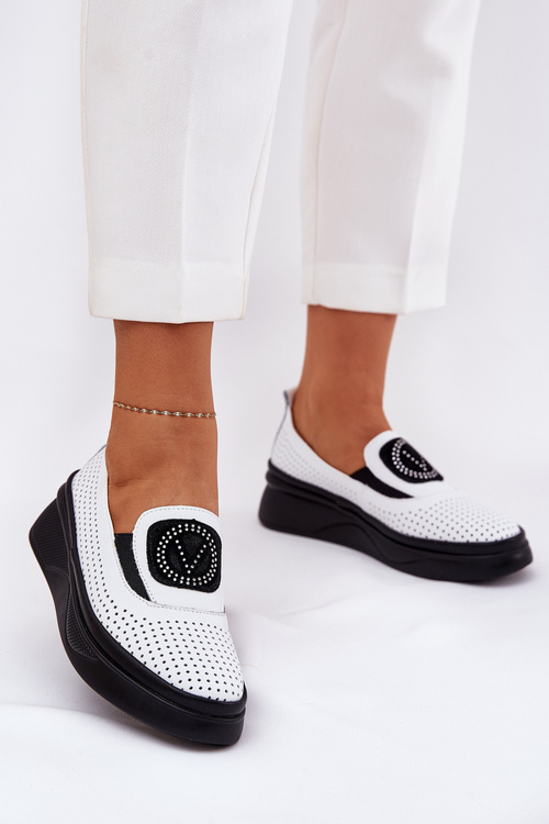 Жіночі Шкіряні Мокасини На Платформі І Каблуку Білі Vinceza 79522