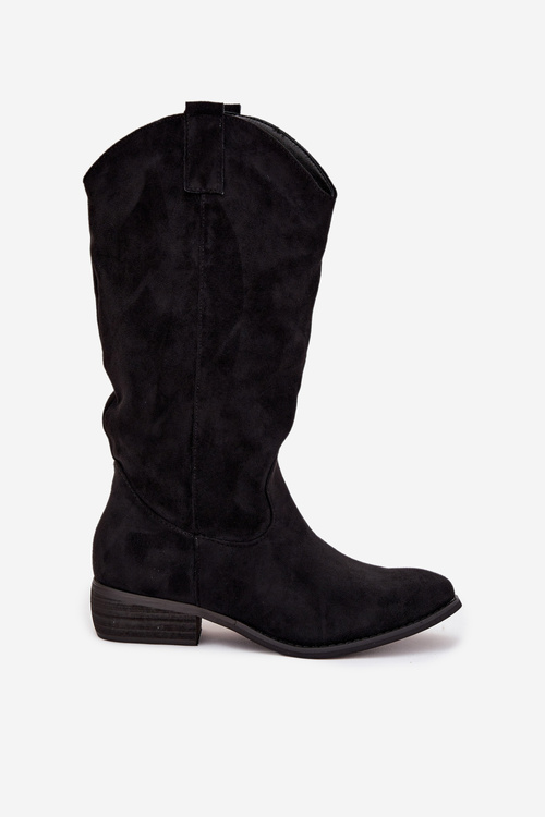 Ковбойські чоботи на низькому каблуку з еко замшу чорні Cherrie