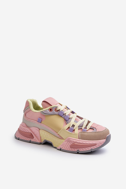 Жіночі кросівки на масивній підошві рожево-жовті Peonema