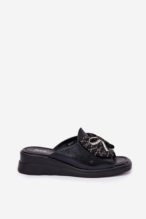 Жіночі Сандалі На Котурні З Бантом Чорні Moonzella