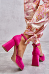 Замшеві човники на платформі на масивних підборах кольору фуксії