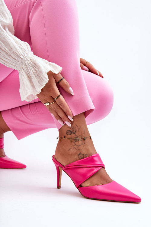 Шкіряні мюлі на каблуці кольору фуксії Aveline