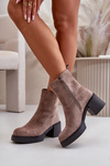 Екозамшеві жіночі ботильйони на каблуці з утепленням темно-бежевого кольору Meriluna