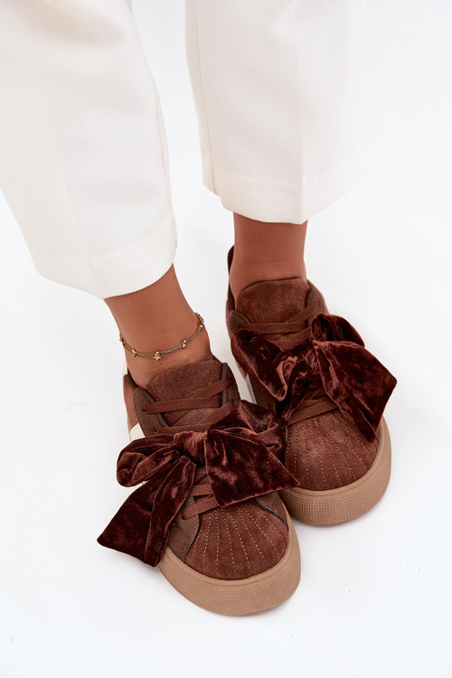 Жіночі кросівки з замшевим бантом коричневі Ashlyn