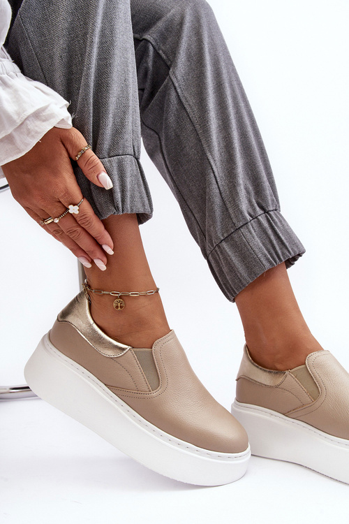 Жіноче шкіряне спортивне взуття на платформі бежеві Lemar Manish