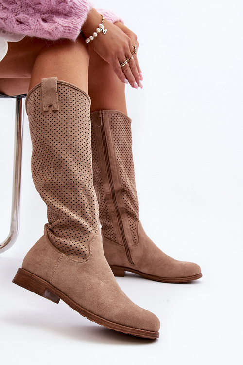 S.Barski HY66-139 Ажурні жіночі чоботи Бежеві