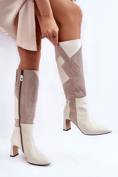 Жіночі шкіряні чоботи Maciejka 05784-22 світло-бежевий