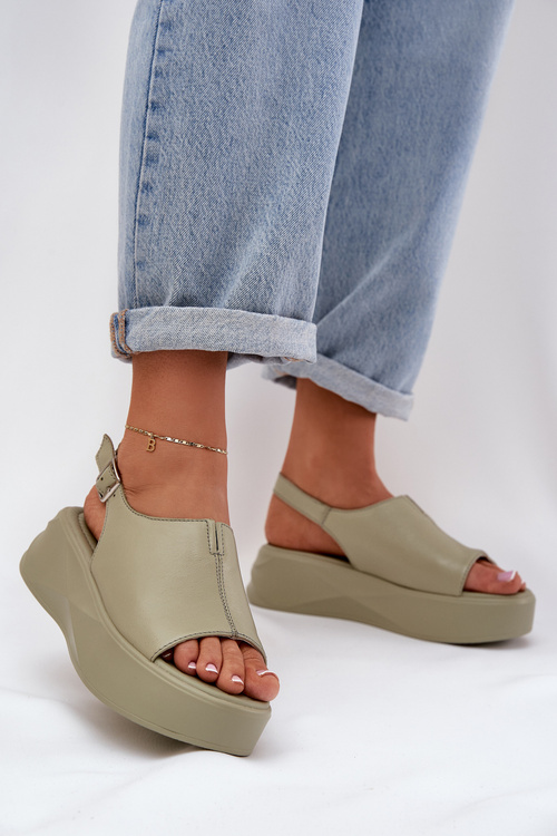 Шкіряні Жіночі Сандалі На Платформі D&A SJ2301-2 Зелені