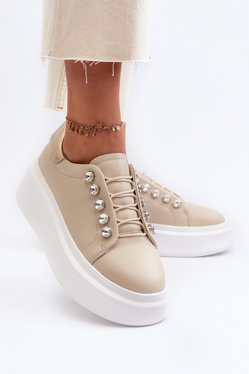 Жіночі шкіряні кросівки на масивній платформі бежеві S.Barski LR628