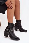 Теплі жіночі черевики на каблуці з декоративним елементом чорні Jurelle