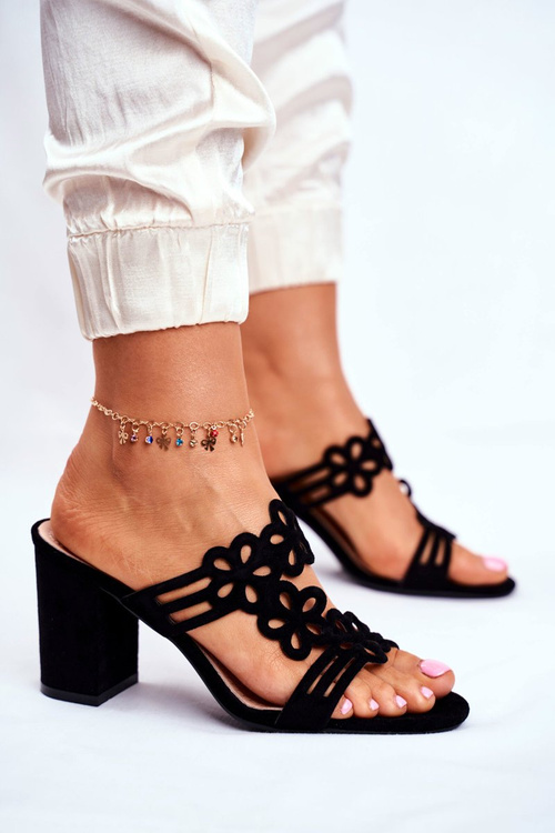 Ажурні тапочки на підборах Sergio Leone SK031 Чорні