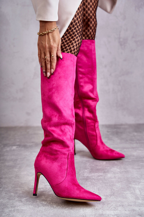 Замшеві чоботи на високих підборах Pink Carite