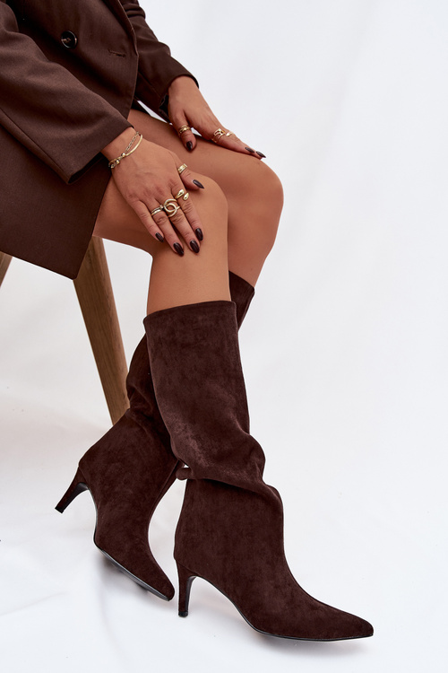 Жіночі чоботи на високому підборі Шоколад Олівієнне