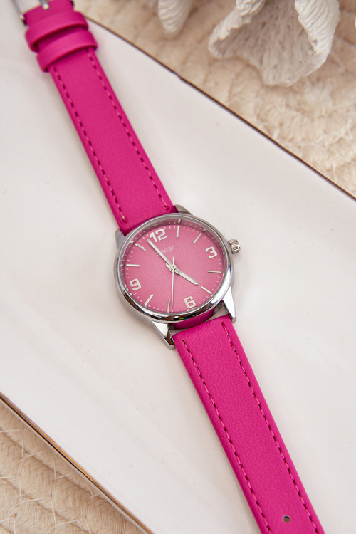 Жіночий годинник з ремінцем зі штучної шкіри кольору фуксії Ernest E2177
