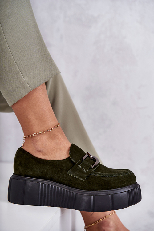 Модні замшеві туфлі на платформі Хакі Марсол