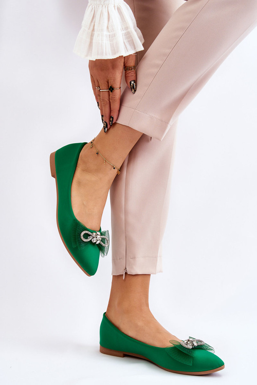 Жіночі балетки з V-подібним вирізом і декоративним бантом, зелені, що світяться