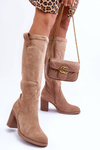 Жіночі замшеві чоботи на каблуці бежеві Хабіра