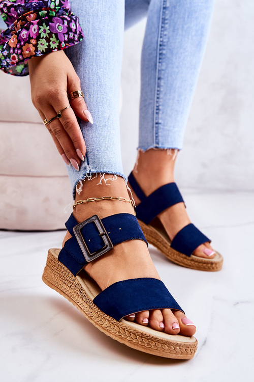 Жіночі замшеві босоніжки Big Star JJ276033 Темно-сині