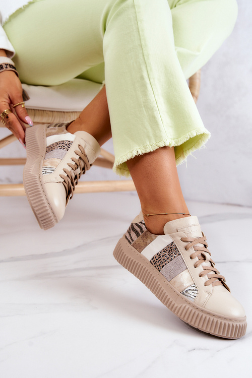 Шкіряне спортивне взуття на платформі Maciejka 05482-04 бежевий