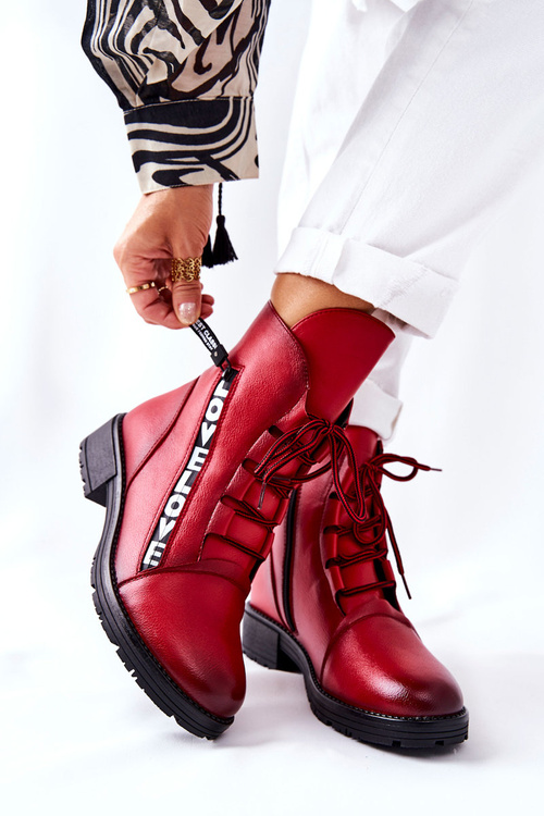 Шкіряні черевики з декоративною блискавкою червоного кольору Lomissa