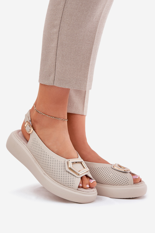 Жіночі Шкіряні Сандалі З Декором S.Barski LR51-786 Бежеві