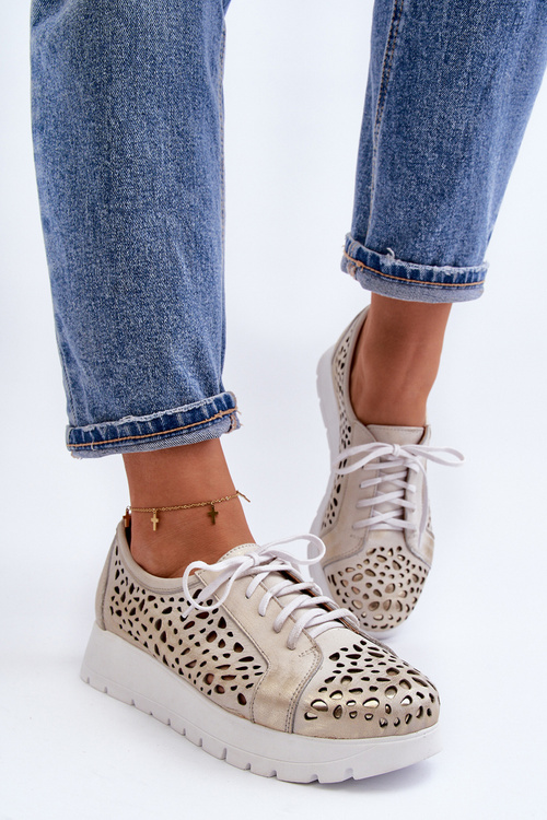 Шкіряні напівчеревики на платформі бежеві Hypnosis