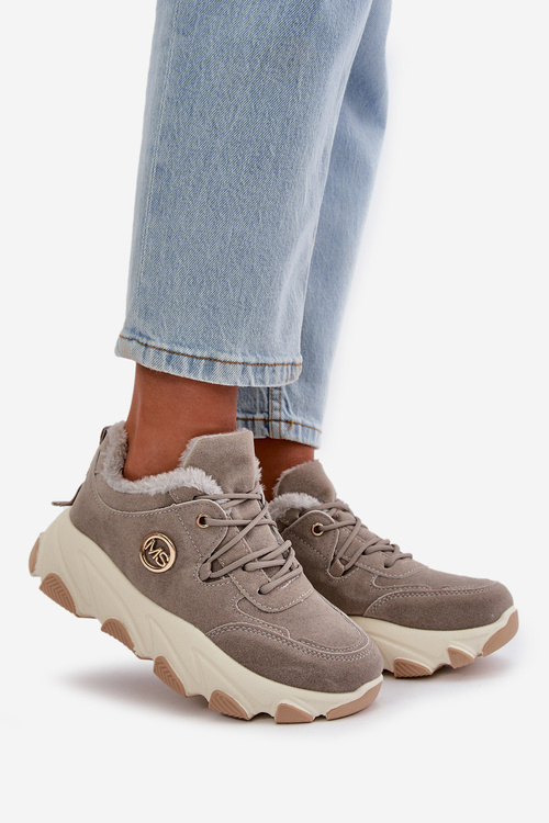 Тепле жіноче спортивне взуття на платформі сірого кольору Bialoa