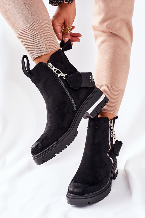 Чоботи утеплені на блискавці Чорні кортони