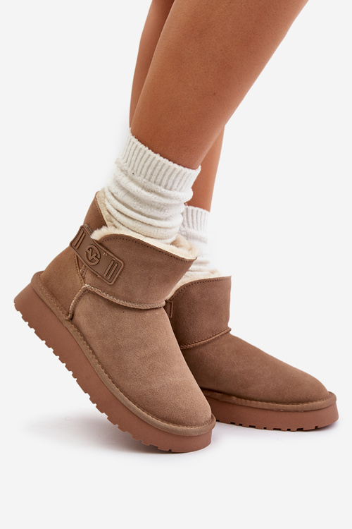 Шкіряні замшеві зимові черевики з хутром Vinceza 97951 Бежеві