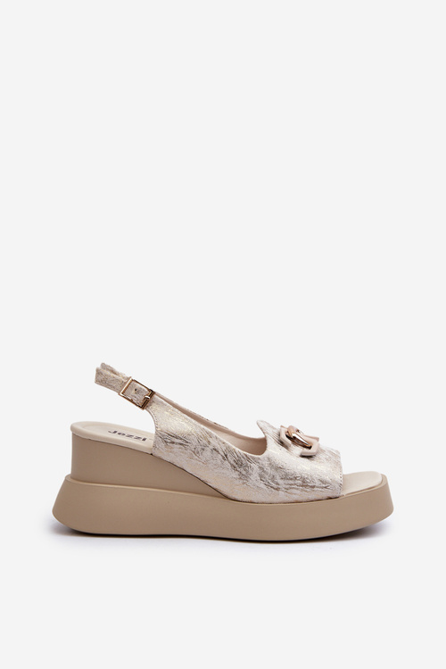 Жіночі босоніжки на платформі та танкетці із золотими прикрасами Janesca